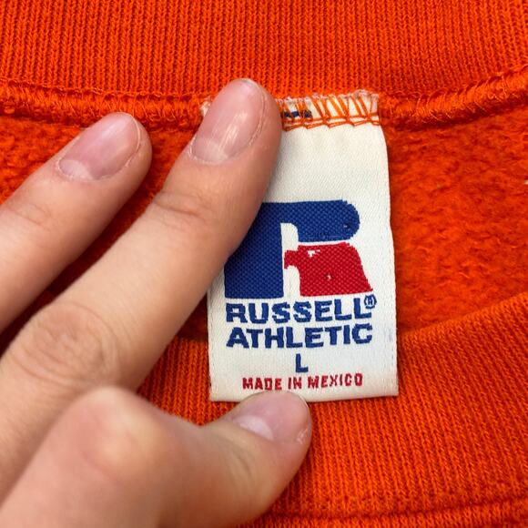 Vintage 90s Russell Athletic Tiger Cheerleader Orange Womens L Sweatshirt School - Picture 3 of 7